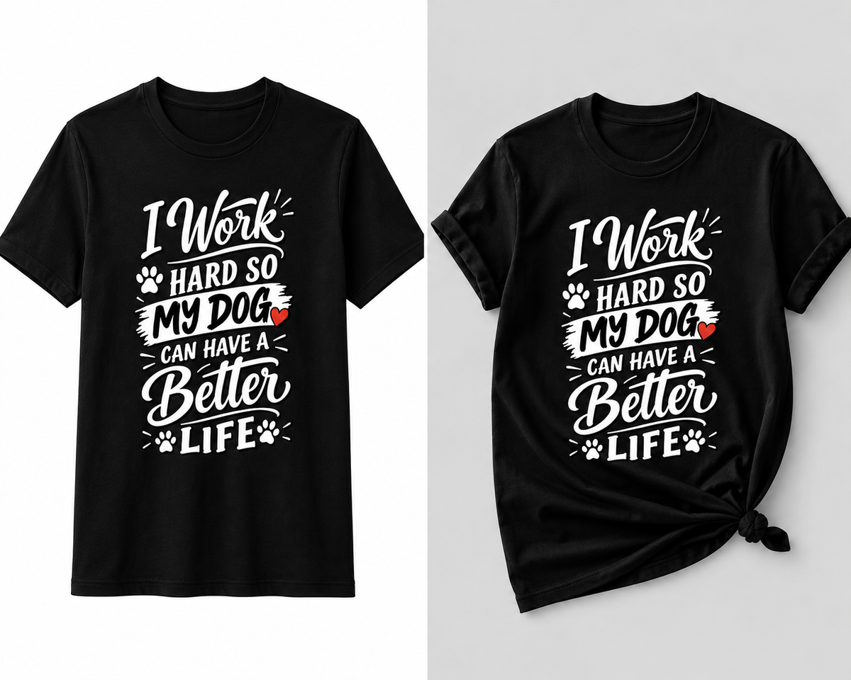 I Work Hard So My Dog tee shown flat and styled — 100% cotton, regular fit